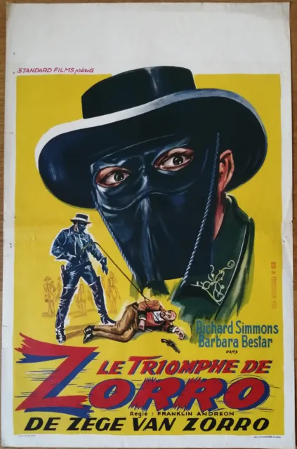 TRIOMPHE DE ZORRO richard simmons affiche cinema belge originale '54