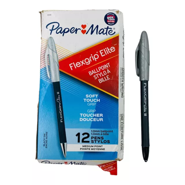 12 Pens Paper Mate FlexGrip Elite Black Ink Ballpoint Pens 1.0mm