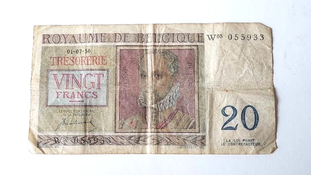 billet 20 f belge 01/07/50 signature van-heurch