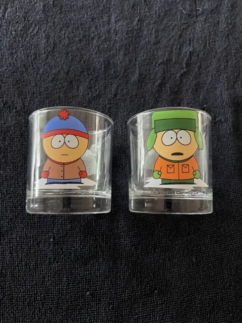 South Park 1998 Whiskey Glass x 2 Stan Kyle Set Rare Great Condition
