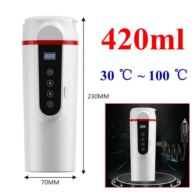 Car Smart LCD Screen Travel Kettle Portable 12/24V Heated Water Cup Warmer 420ml