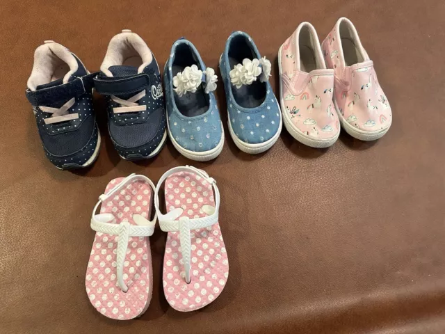 Lot of 4 Toddler Girls Shoes Sneakers Size 6 & Sandals Size 7/8 OshKosh, Carters