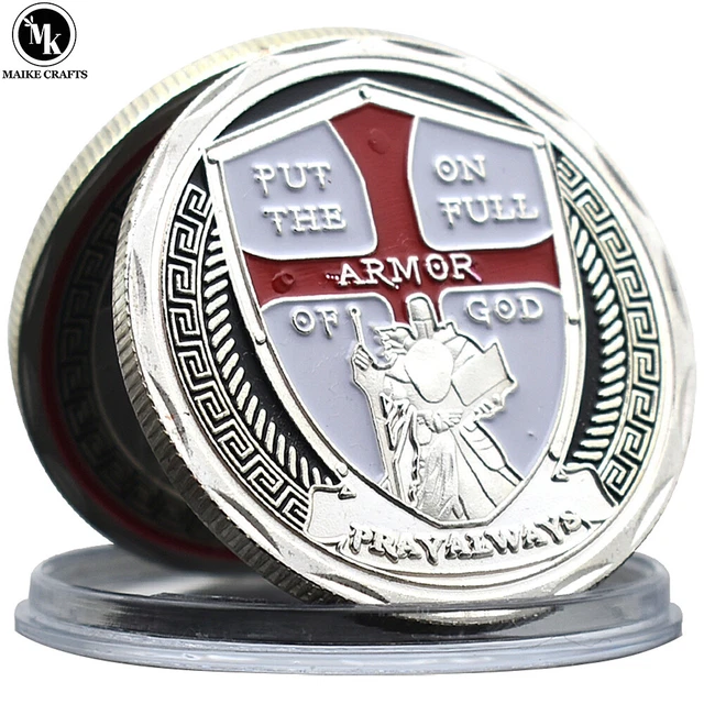 ARMOR OF GOD Challenge Coin Knight Templar Christ Crusader Silver Coin