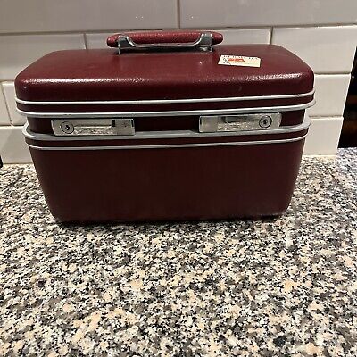 Vintage Samsonite Profile Cosmetic Train Case Hard Luggage  Burgundy Red w/tray