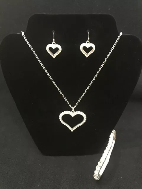 Crystal Heart Necklace Earring Bracelet Set Jewelry Fashion Evening Costume