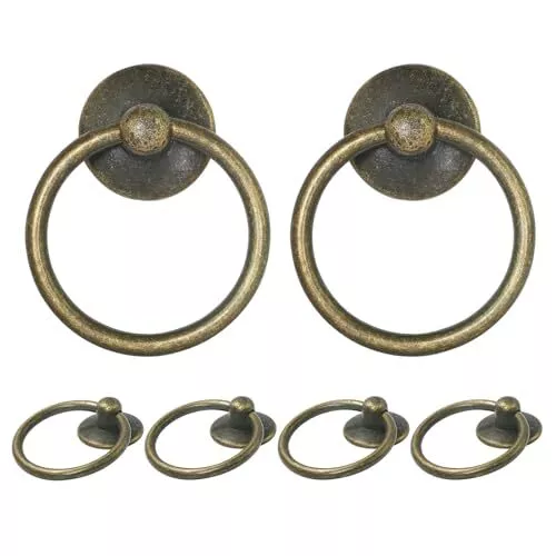 6pcs Antique Brass Drop Ring Drawer Pulls Vintage Cabinet Ring Handles Meta...