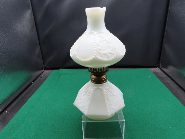 ANTIQUE MINIATURE OIL LAMP w/ EMBOSSED BEADED PANELS