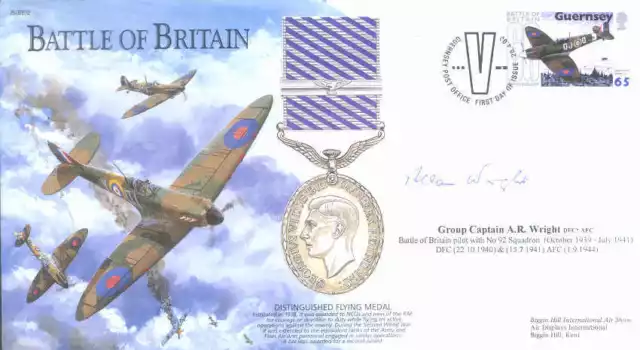 BB2 WW2 BoB Battle of Britain fighter pilot RAF ace ALLAN WRIGHT DFC* signed FDC