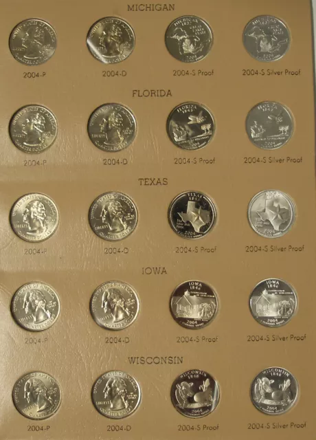 2004 Pds 25C 20 Statehood Quarters Bu Proof And Silver Proof Mi Fl Tx Ia Wi