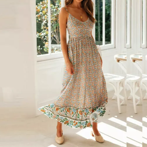 Maxi abito donna cinturino boho floreale vacanze estive donna spiaggia tramonto lungo 2