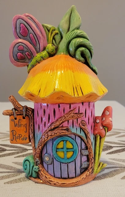Whimsical Hobbyist Ceramic ¨Wing Repair¨ Mushroom Fairy House