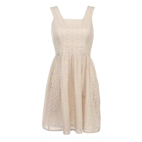 Uttam Boutique Rare Cream Ivory Lace Eyelet Sleeveless Dress, Size 8/10