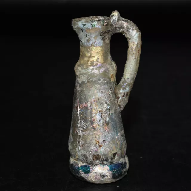 Ancient Roman Glass Ink Container with Iridescent Patina C. 1st - 2nd Century AD