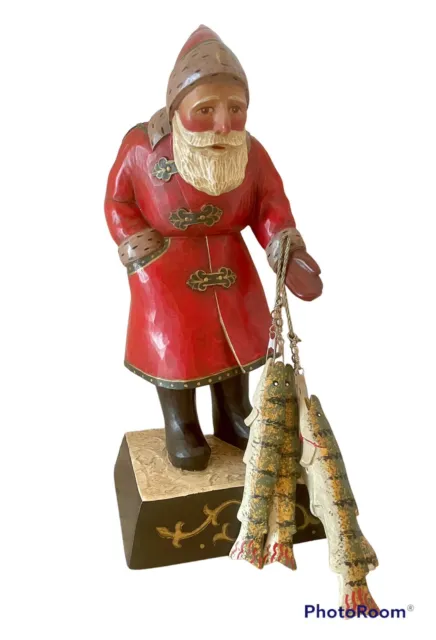 Leo Smith Folk Art Fisherman Santa 14.5” Midwest Of Cannon Falls 135/5000