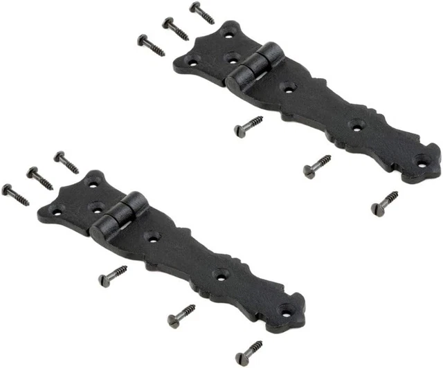 Black Wrought Iron Door Strap Hinge 5.5" L Antique Fleur De Lis Style Rust Flush