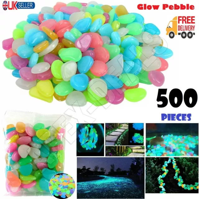 500x Glow In The Dark Pebbles Tank Luminous Stones Garden Walkaway Aquarium Fish