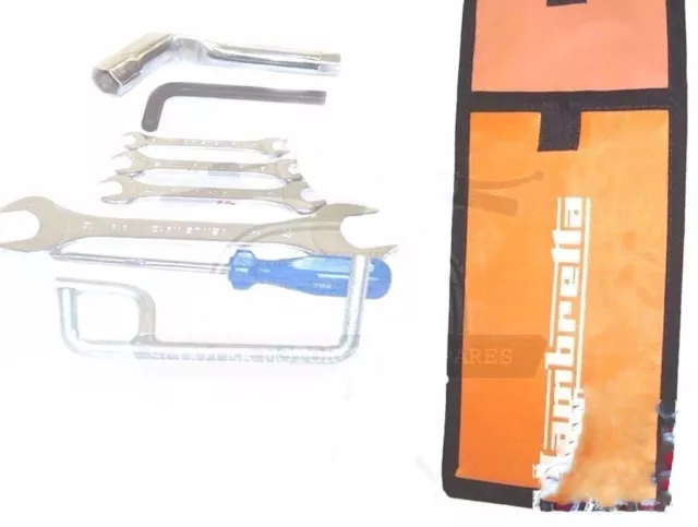 Lambretta Mano Herramienta Kit 7 Piezas & Naranja Tejido Bolsa Jack, Llaves, Aes