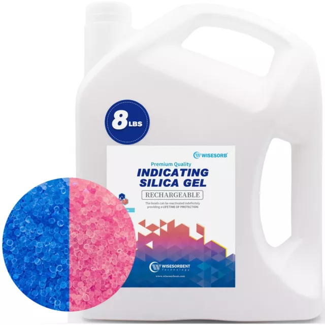 8 LBS Indicating Silica Gel Beads Blue to Pink, Reusable Desiccant Dehumidifier