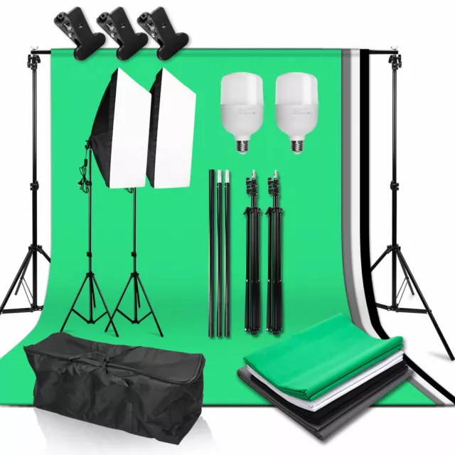 Photography Studio 4 Backdrop Stand LED Softbox Umbrella Continuous Lighting Kit
