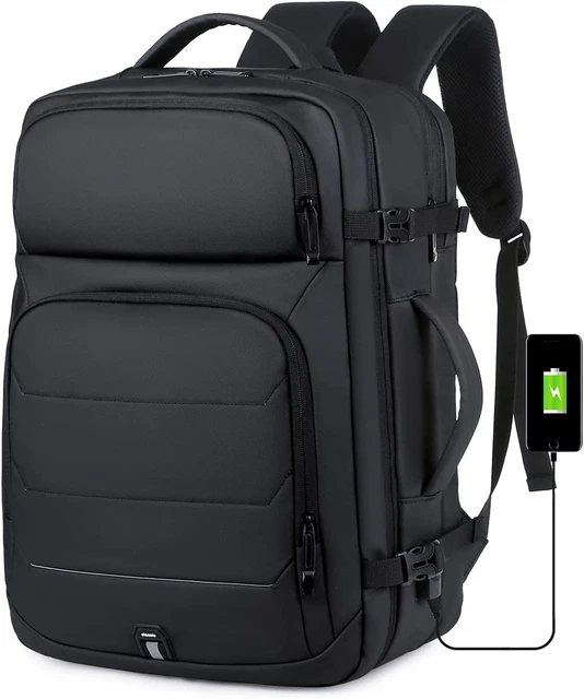 Weekender Carry on Backpack with USB Port,40L Classic Black(18X14X8 Inches)