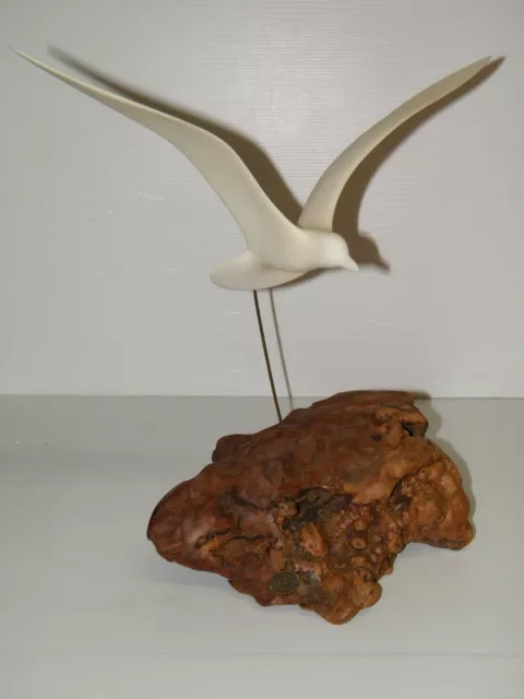 VTG John Perry Soaring White Seagull Sculpture 15"T Burl Wood 1970's Mid Century