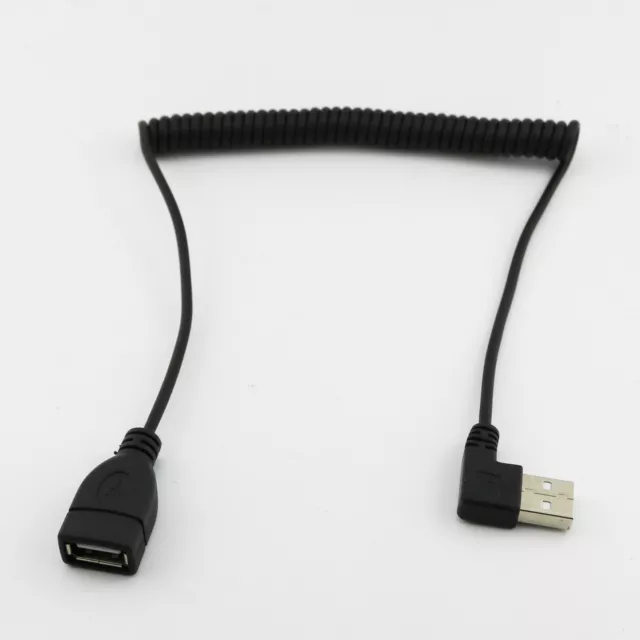 Spiral Coiled USB 2.0 A Male Right Angle to Female Extension Data Adapter Cable