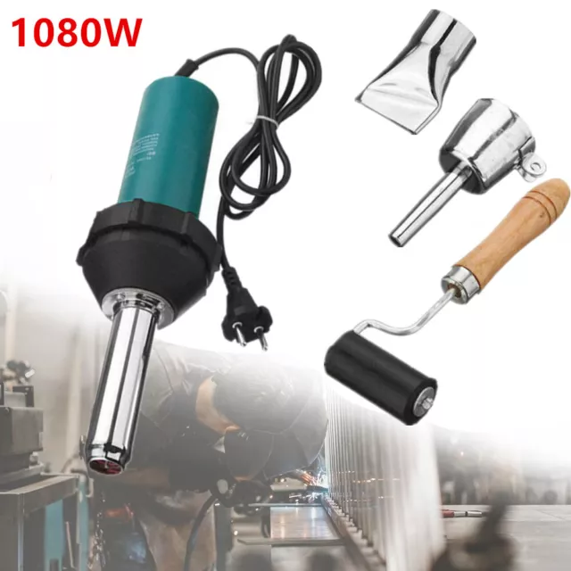 1080W Hot Air Torch Plastic Welder Gun Welding Heat Pistol+2Speed Nozzles+Roller