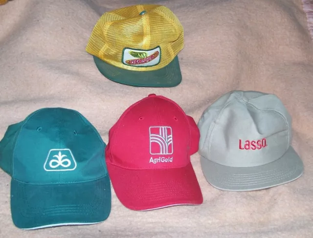 Lot Of 4 Farmer Ball Caps Hats Dekalb Pioneer Agri-Gold Lasso Trucker Farm Seed
