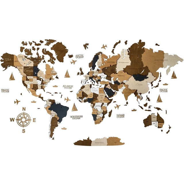 CARTE DU MONDE en bois 3D Art Large Wall Decor - Taille M L XL Idée de ...