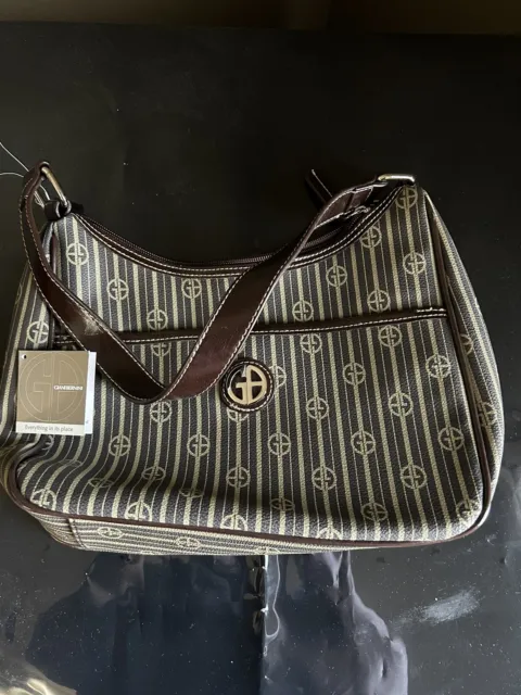 Giani Bernini Signature Striped Ladies Handbag Brown Taupe Shoulder Bag Purse