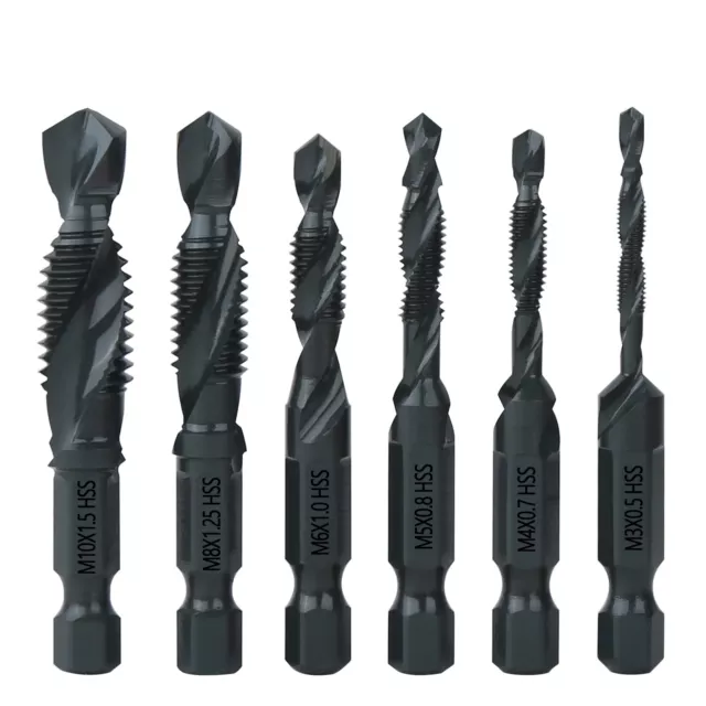 6X HSS Hex Shank Tap Drill Bits Metric Thread Screw Compound Tapping Set Tool