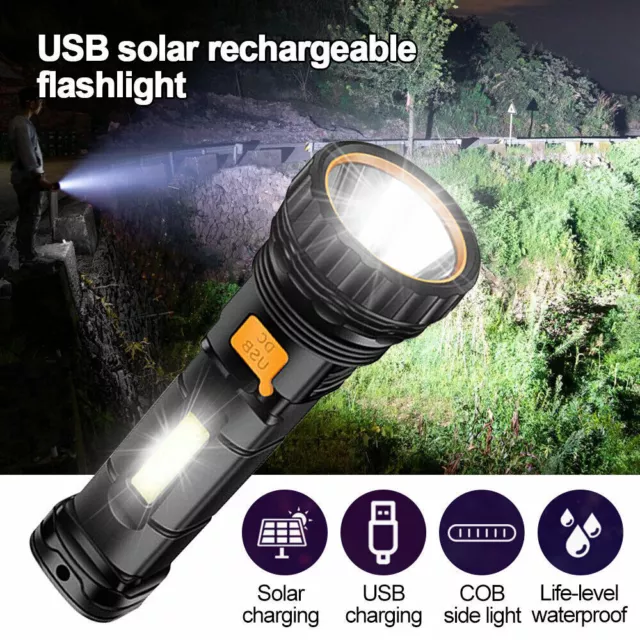 50000LM LED Solar USB Rechargeable Flashlight Torch Emergency Lamp Super Bright