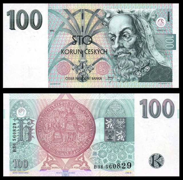 CZECH REPUBLIC 100 Korun P-12 1995 Prefix B UNC UNCIRCULATED BANKNOTE