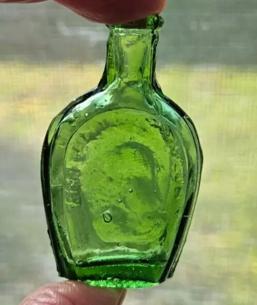 Wheaton Green BENJAMIN FRANKLIN COMMEMORATIVE Cathedral Brand Mini Glass Bottle