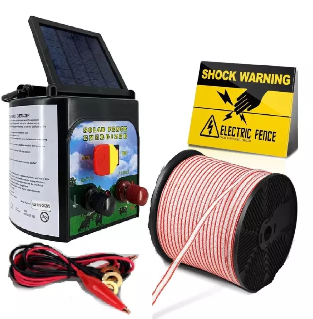 Solar Electric Fence Energiser Set Energizer Charger Tape Insulator Farm Kit 3km