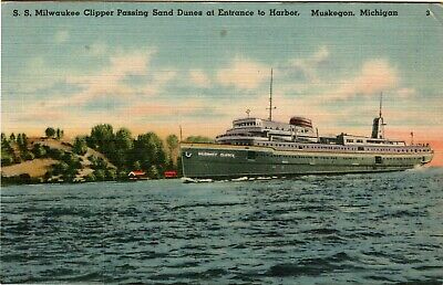 Postcard S.S. Milwaukee Clipper Luxury Liner Great Lakes Muskegon Michigan
