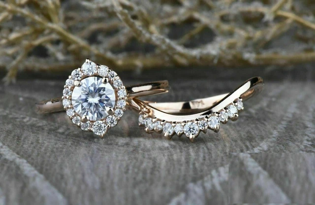 2 Ctw Taglio Rotondo Def Moissanite Matrimonio Anello Sposa Set 14K Solid Giallo