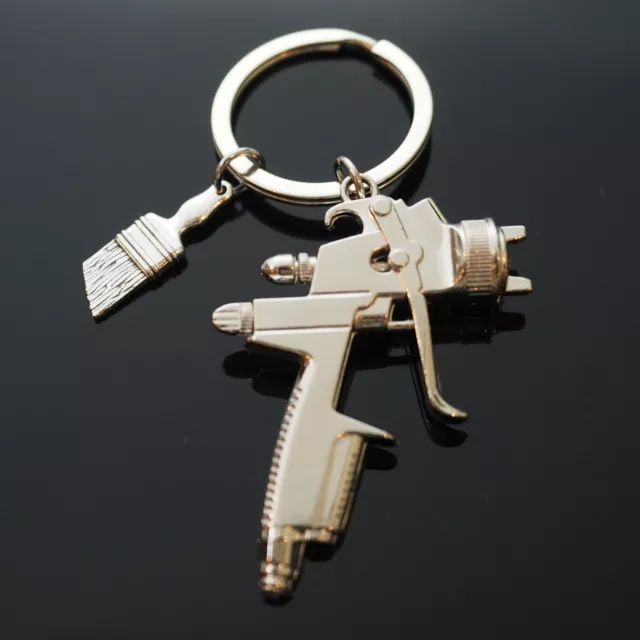 3 Pack - Spray Paint Gun Key Chain Ring Pendant Keychain - Rainbow Silver  & Gold