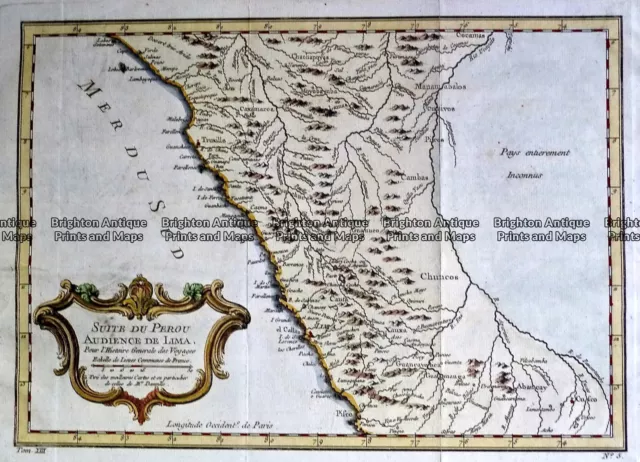 Antique Map 232-126 Suite du PÃ©rou Audience de Lima by Bellin c.1756