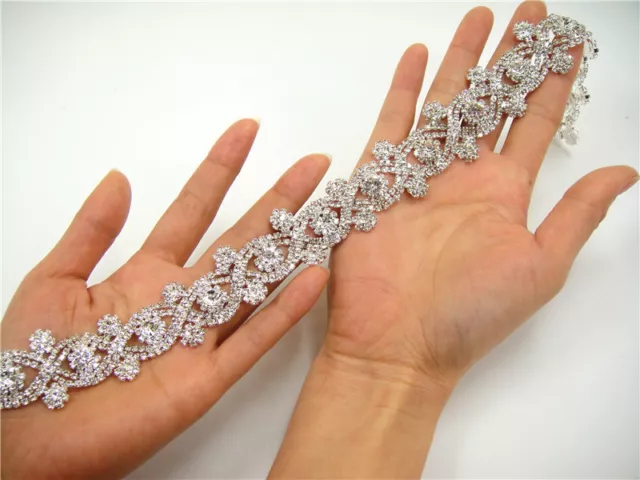 Rhinestone Trim Crystal Bridal Dress Applique Beaded Motif Wedding Costume Chain