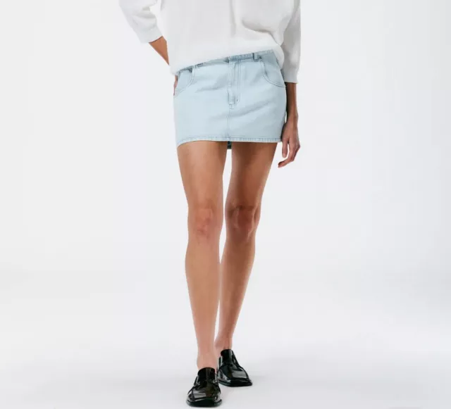 TIBI Skirt Womens 27 Bleached Denim Mini Large Pocket Cotton Stretch