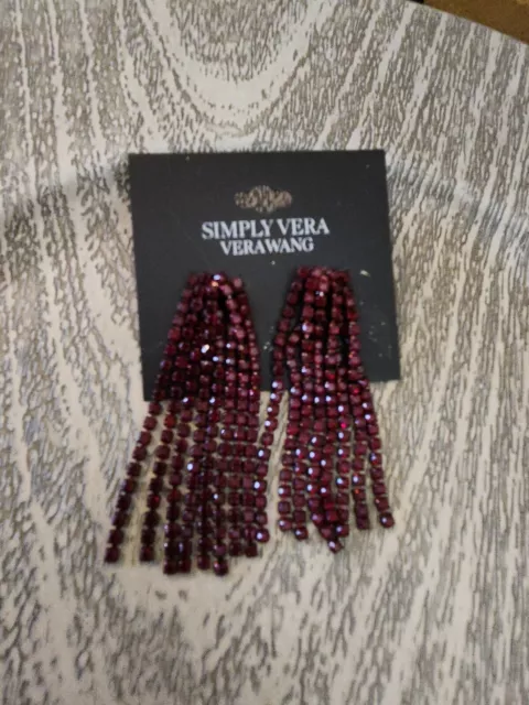 Simply Vera Vera Wang Chandlier deep red Rhinestone Earrings 2.5" prom wedding