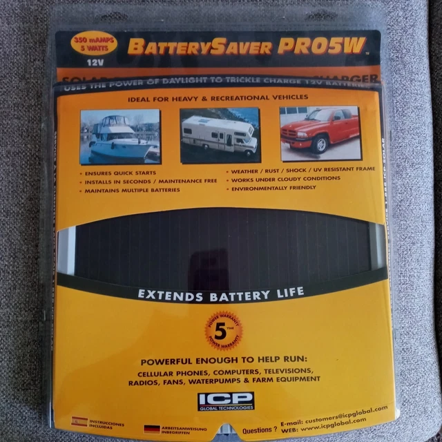 SOLAR POWERED BATTERY Trickle Charger ICP 12V, 5 Watts BATTERY SAVER