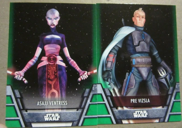 Topps Star Wars Holocron, 2 Green Parallels, Pre Vizsla + Asajj Ventress, SEP-7