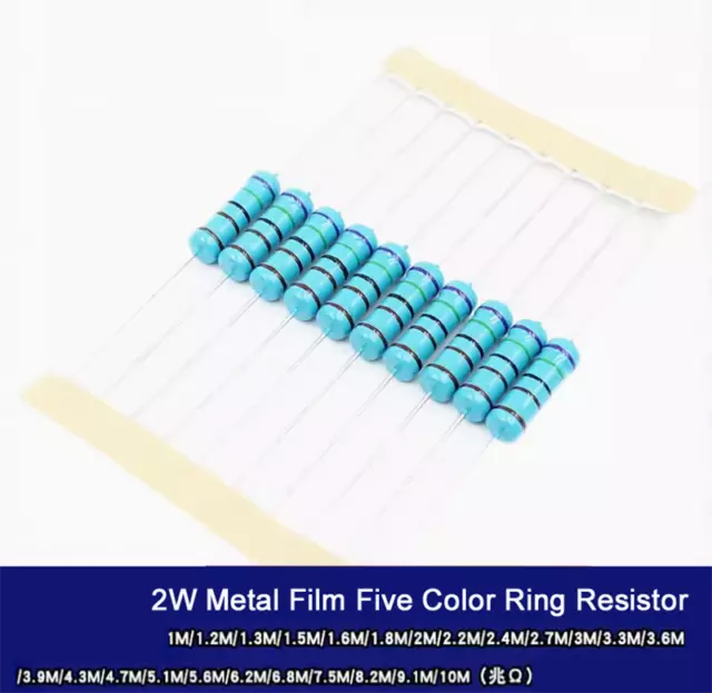 20Pcs 2W Metal Film Five Color Ring Resistor 1% 1M 1.2M1.5M1.8M2M 2.2M 3 M 4.7M