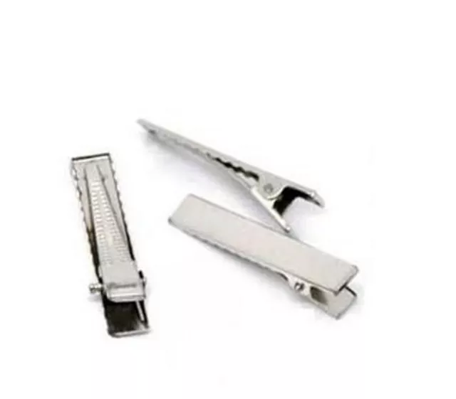 Small Medium Silver Crocodile Alligator Bow Blank Hair Clips 40mm 45mm