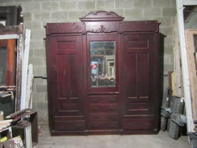 ~ ANTIQUE CARVED OAK CLOSET FRONT~ BUILT IN ARMOIRE~ 88 x 98 ~ SALVAGE