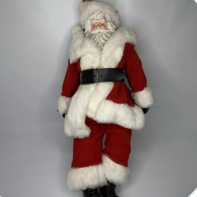 Vtg 16" Santa Claus Doll W/Porcelain Head, Gloves & Boots, Bag & Orig. Box