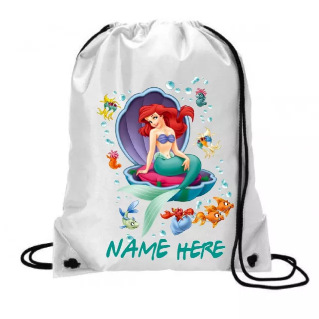 LITTLE MERMAID PERSONALISED drawstring gym PE swim bag pump bag