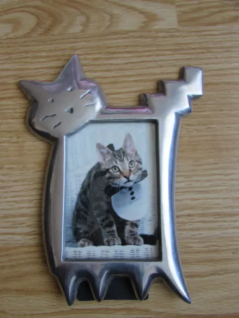 Vintage Kitty Kat Cat Frame Photo Picture Frame Cast Aluminum